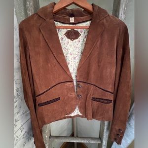 Wilson’s Genuine Leather Brown Leather Jacket/Blazer w/velvet trim-Small-EUC!